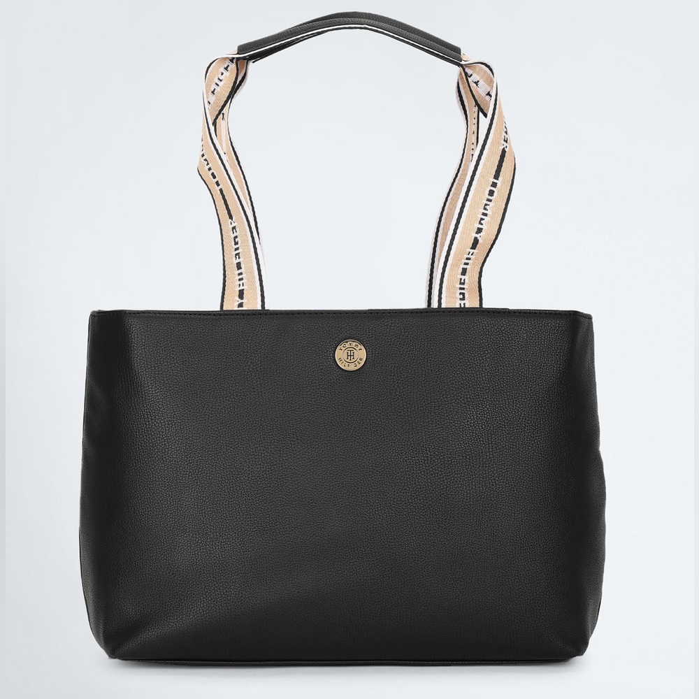 Tommy Hilfiger Black Tote with Logo Straps